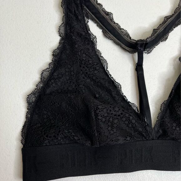 Pink Victorias Secret Black Lace Bralette Racer Halter T Back Women Size Small - Picture 7 of 16